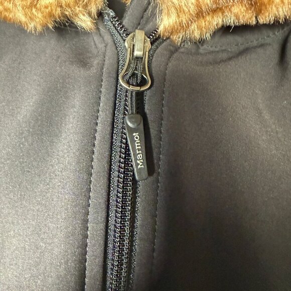 Marmot Black Soft Shell Vest With Faux Fur Hood Women's SIZE SMALL - Picture 2 of 7